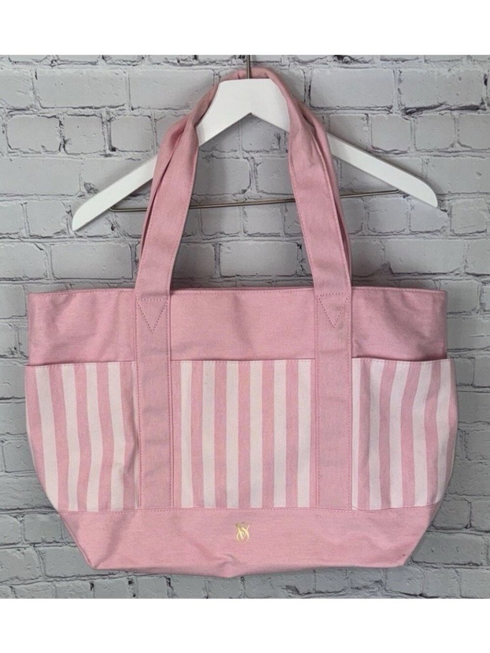 VICTORIA’S SECRET PINK Striped Canvas Carryall Tote Handbag